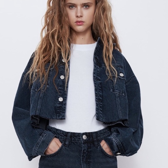 zara black cropped denim jacket